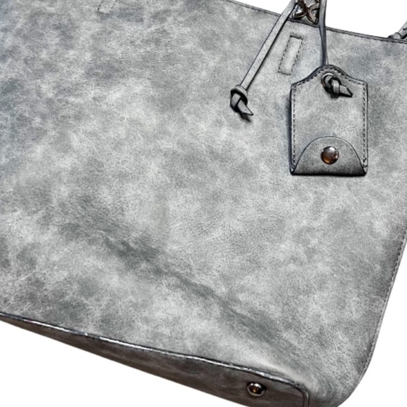 Grey Charming Charlie Large Double Handle Tote Bag Silver Beaded Detail Purse - Picture 5 of 16